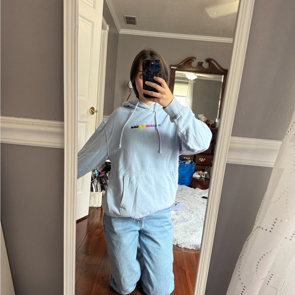 Tops - Light Blue Hoodie with Colorful Logo